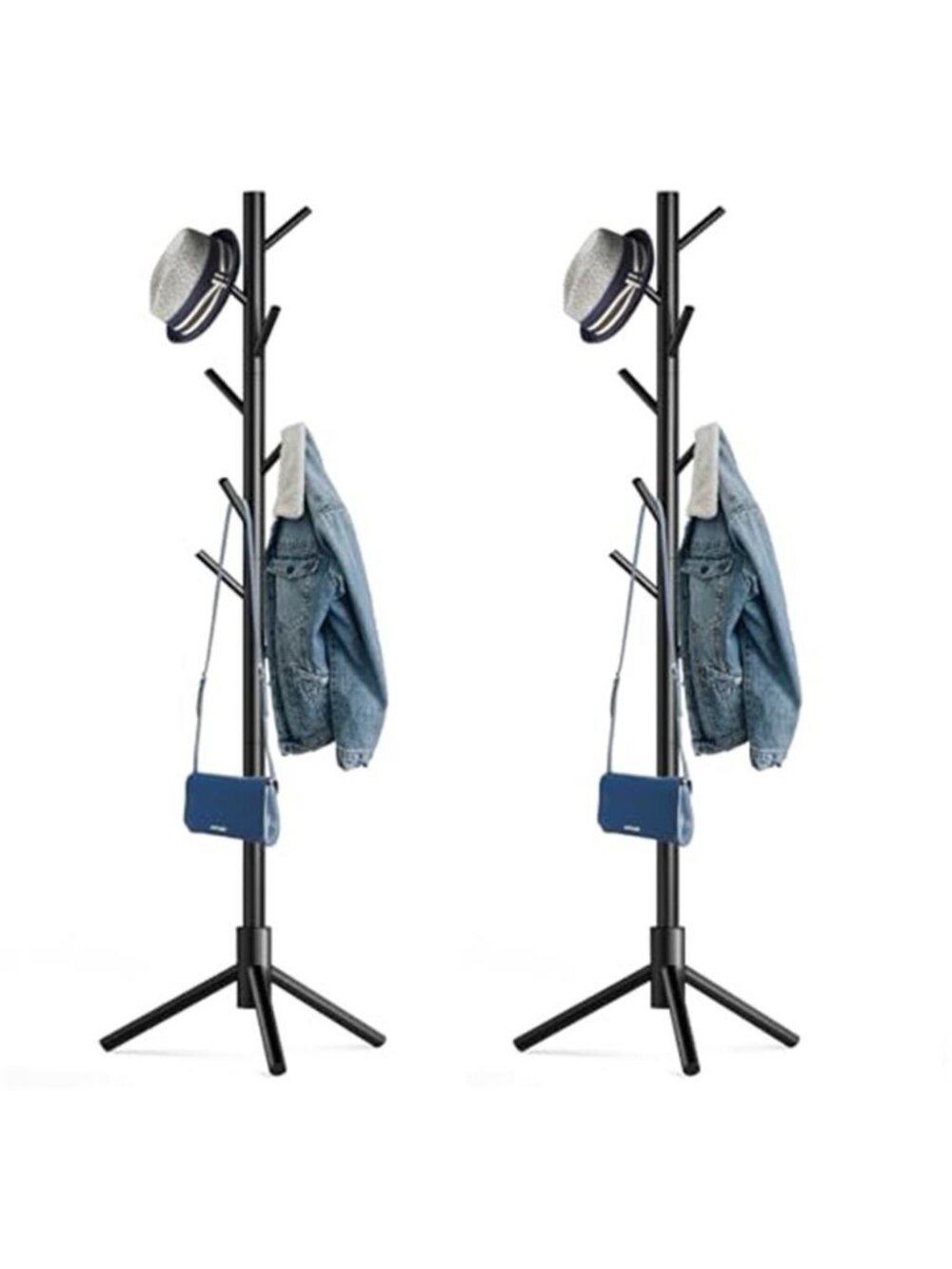 2 Pack Wooden Tree Coat Rack Stand Sturdy Freestanding Coat Rack with 8 Hooks